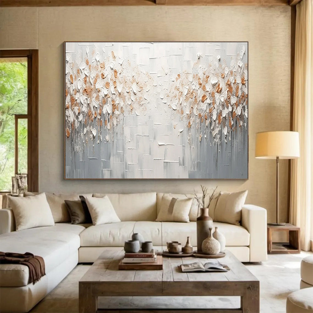 Textured White and Gold Abstract - Organic Shapes and Metallic Details Painting On Canvas DKH047