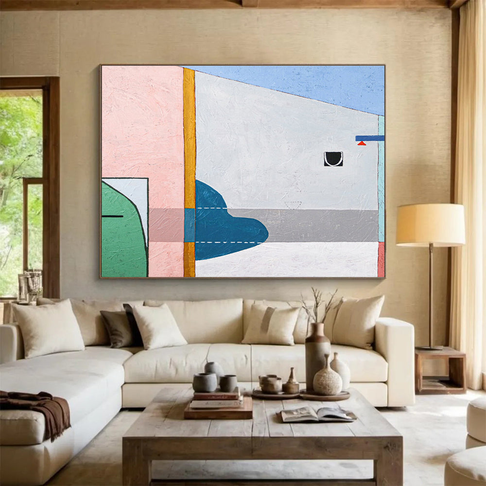 “Pink - Teal Geometric Play” Abstract Acrylic Painting On Canvas DKH548
