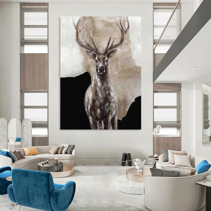 Textured Stag Portrait - Wildlife Painting On Canvas DKH1462