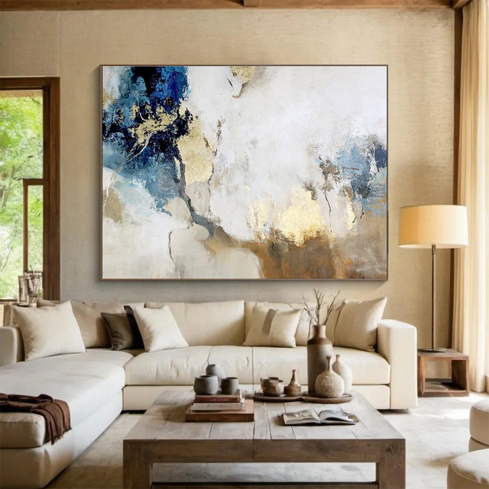 “Blue - Gold Abstract Repetition” Abstract Acrylic Painting On Canvas DKH509