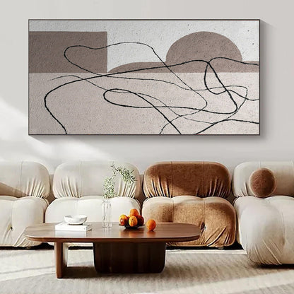 “Neutral Geometric with Curved Lines” – Abstract Geometric Painting CT1087
