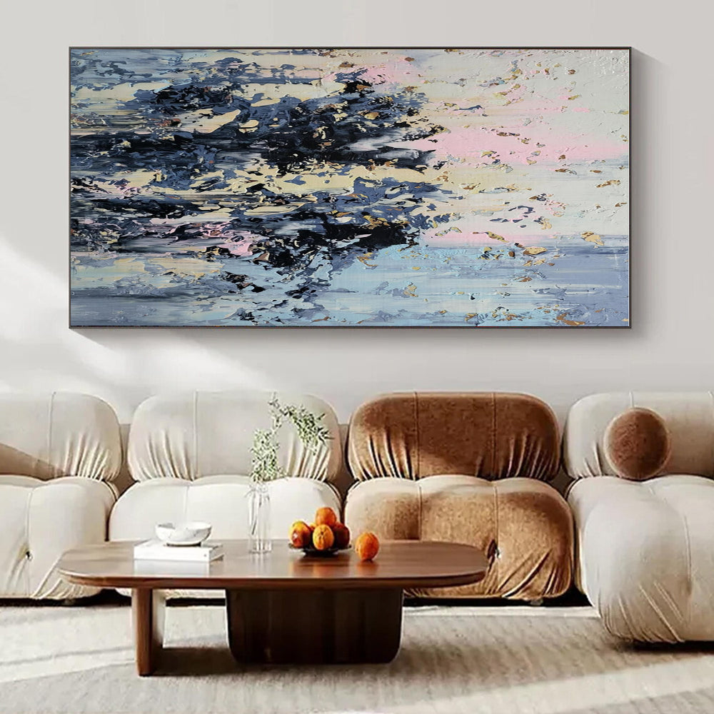 Pink - Blue - Gold Abstract Textures - Abstract Expressionist Acrylic Painting CT1404