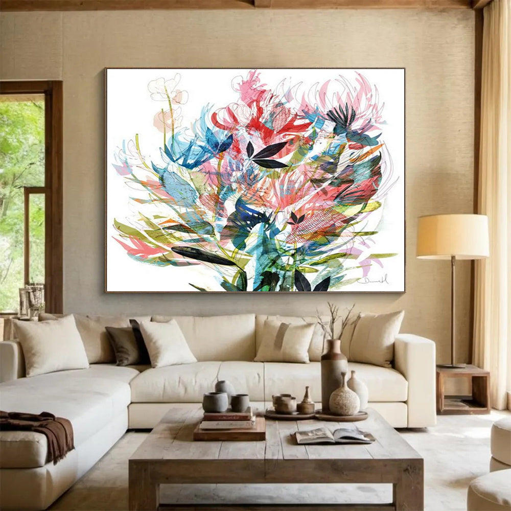 “Colorful Floral Burst” Botanical Abstract Painting On Canvas DLZ138