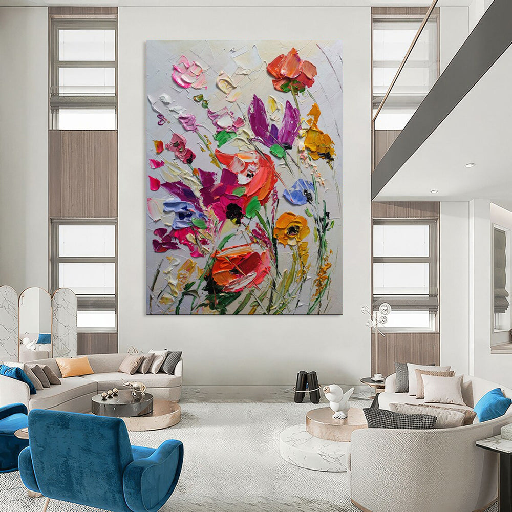 “3D Floral Burst - Multicolor Impasto Flower Bouquet” Painting On Canvas DTP265