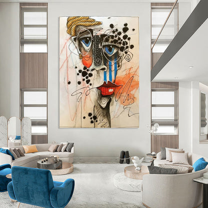 “Abstract Face with Expressive Lines” - Cubist - Inspired Portrait Drawing - Painting On Canvas DKH1621
