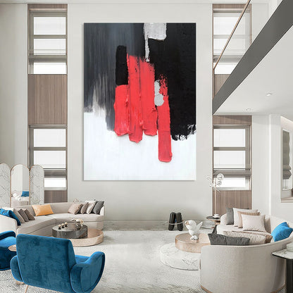 “Red, Black, White Blocks ‘Bold Simplicity’” - Abstract Impasto Painting On Canvas DTP394