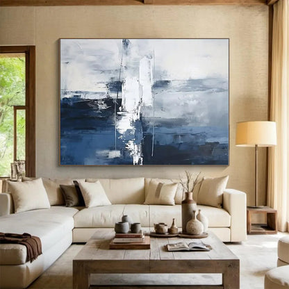 “Blue - Gray - White Abstract Structures” ，Abstract Oil Painting CT0851