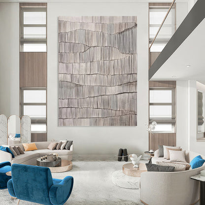 “Repetitive Gray Ridges” - Gray & White Minimalist Textured Painting On Canvas DKH1034