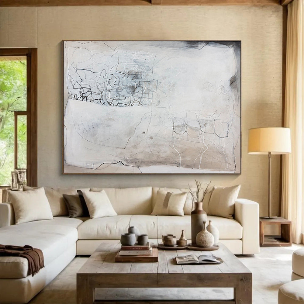 Monochrome Linear Abstract “Intricate Line Web” Painting On Canvas DKH081