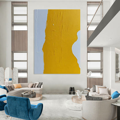 “Yellow, Gray, White Bold Shape ‘Sunny Simplicity’” - Textured Abstract Painting On Canvas DTP351