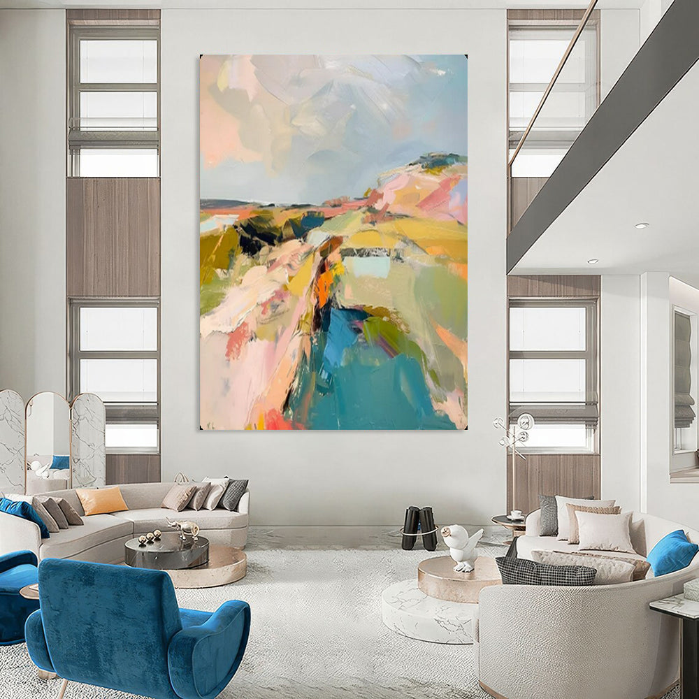 “Color - Blocked Abstract Landscape” – Modern Impressionistic Oil Painting On Canvas CT2146