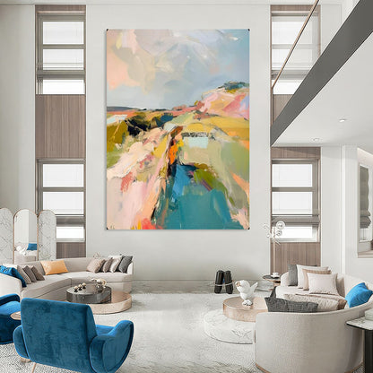 “Color - Blocked Abstract Landscape” – Modern Impressionistic Oil Painting On Canvas CT2146
