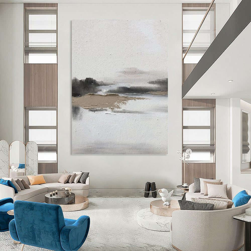 “Neutral Textured Waterscape” - Abstract Landscape Painting On Canvas DKH1672