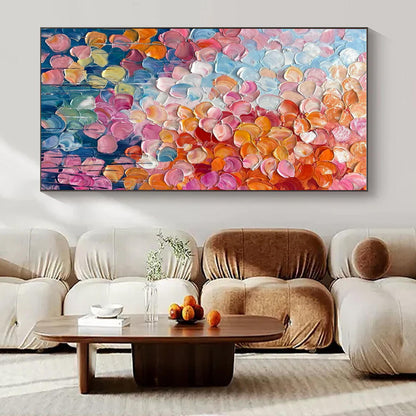 Colorful Petal - like Textures on Blue - "Blossom Burst" - Impasto Floral Painting CT1482