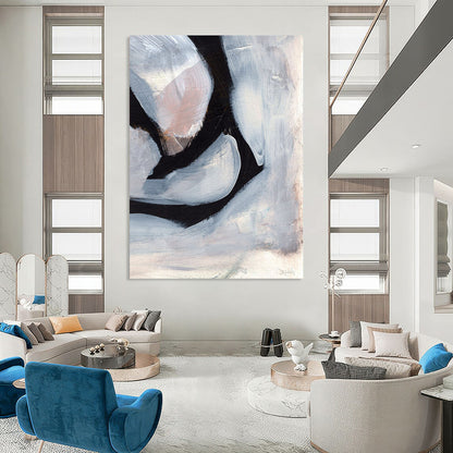 “Black & White Abstract Shapes” - Black, White Abstract Painting On Canvas DTP228