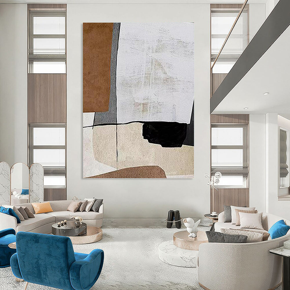 “Neutral Geometry” - Brown, Gray, White & Black Abstract Forms Painting On Canvas DKH1520