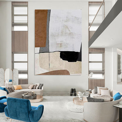 “Neutral Geometry” - Brown, Gray, White & Black Abstract Forms Painting On Canvas DKH1520