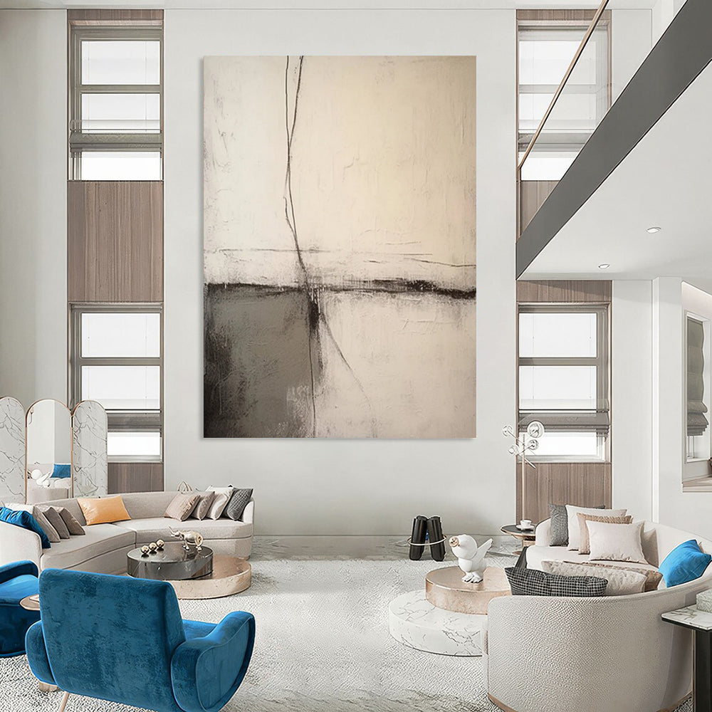 “Black, White, Gray Textured Lines ‘Quiet Contemplation’” - Impasto Abstract Painting On Canvas DTP370