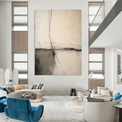 “Black, White, Gray Textured Lines ‘Quiet Contemplation’” - Impasto Abstract Painting On Canvas DTP370