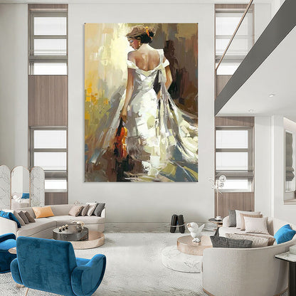 “Elegant Woman with Violin” – Impressionistic Oil Painting On Canvas CT2175