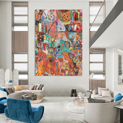 “Colorful Abstract Collage” - Multicolor, Eclectic Shapes Painting On Canvas DTP291