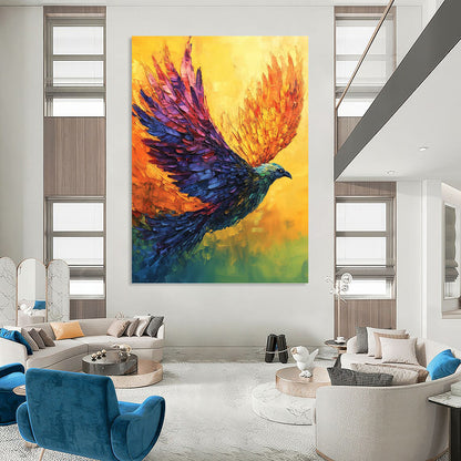 “Colorful Flying Phoenix” - Impasto Bird Painting On Canvas DKH1656