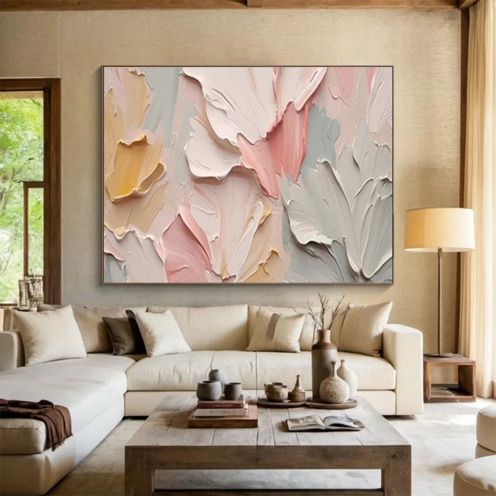 Textured Pastel Flower Petals Painting On Canvas DKH667