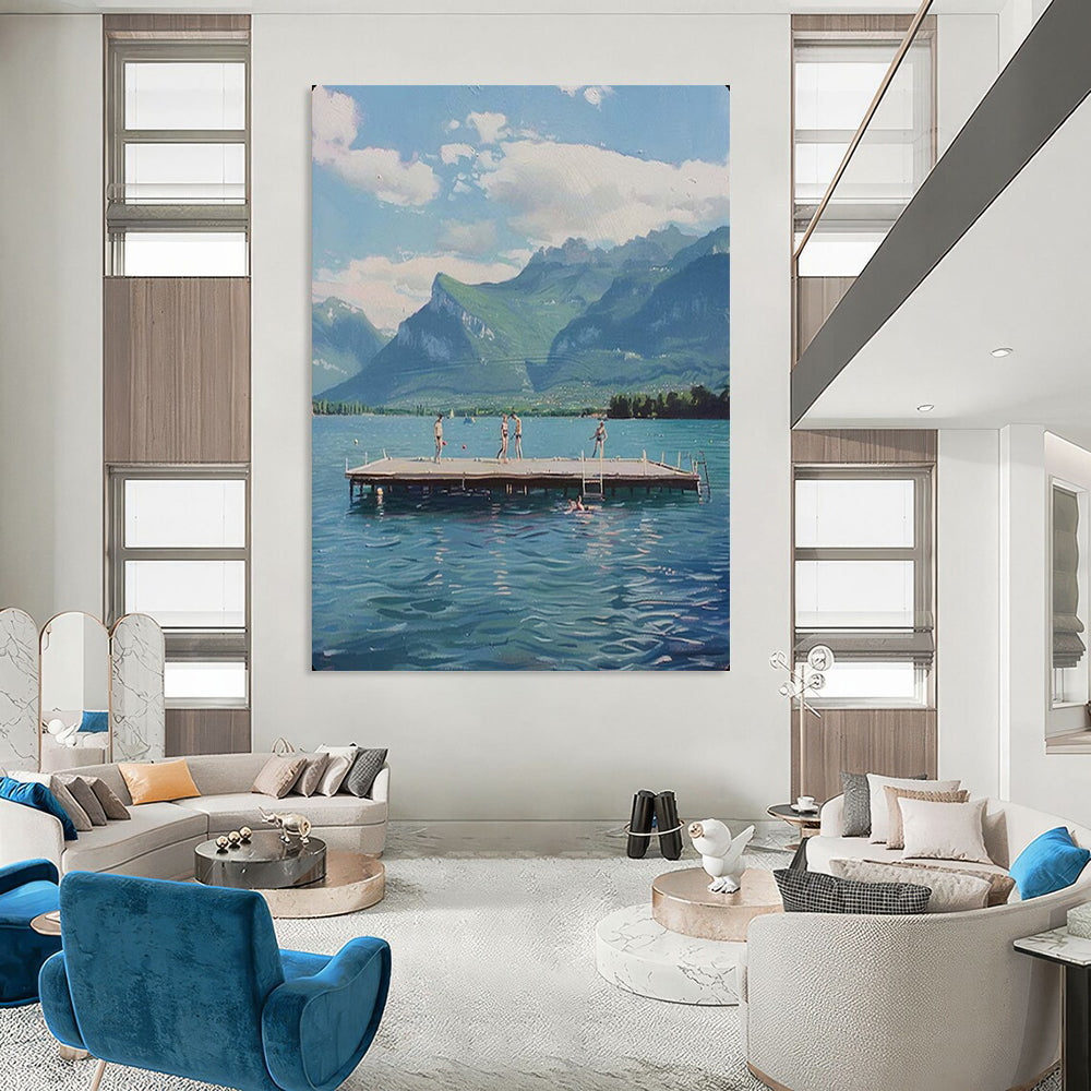 “Lakeside Mountain Retreat” – Realistic Landscape Painting On Canvas CT2119