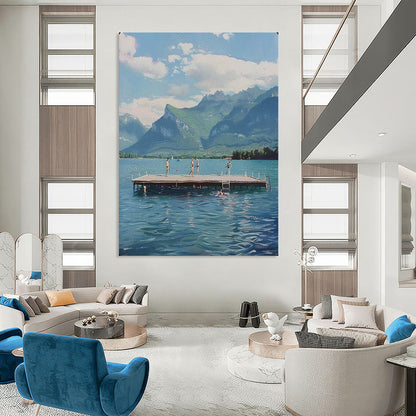 “Lakeside Mountain Retreat” – Realistic Landscape Painting On Canvas CT2119