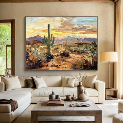 “Impasto Desert Sunset” - Vibrant Landscape Painting On Canvas DKH808
