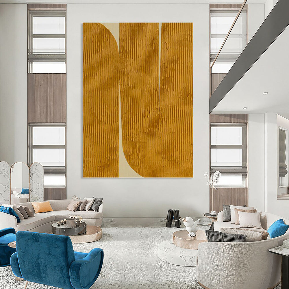 Golden Curves - Minimalist Abstract Painting On Canvas DKH1244