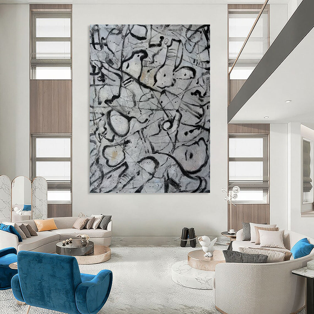 “Monochrome Line Chaos” - Gray & Black Abstract Line - Dominant Painting On Canvas DKH1591