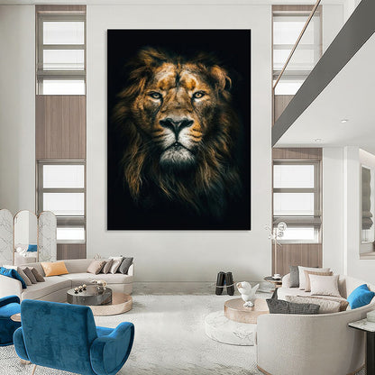“Majestic Lion in Shadow” - Realistic Wildlife Portrait Painting On Canvas DKH1618