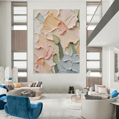 Soft - Toned Floral Relief - Impasto Flower Painting On Canvas DKH1393