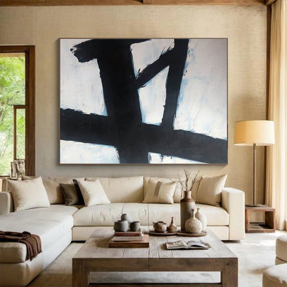 Black and White Geometric Cross Painting On Canvas DKH181