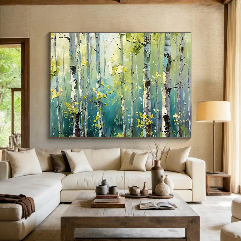 Sunlit Birch Forest Painting On Canvas DKH670