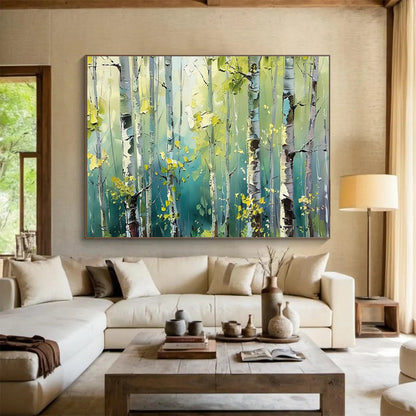 Sunlit Birch Forest Painting On Canvas DKH670