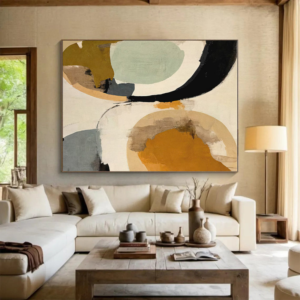 Circular Shapes in Warm Tones, “Sunny Circles” - Abstract Geometric Acrylic Painting CT0741
