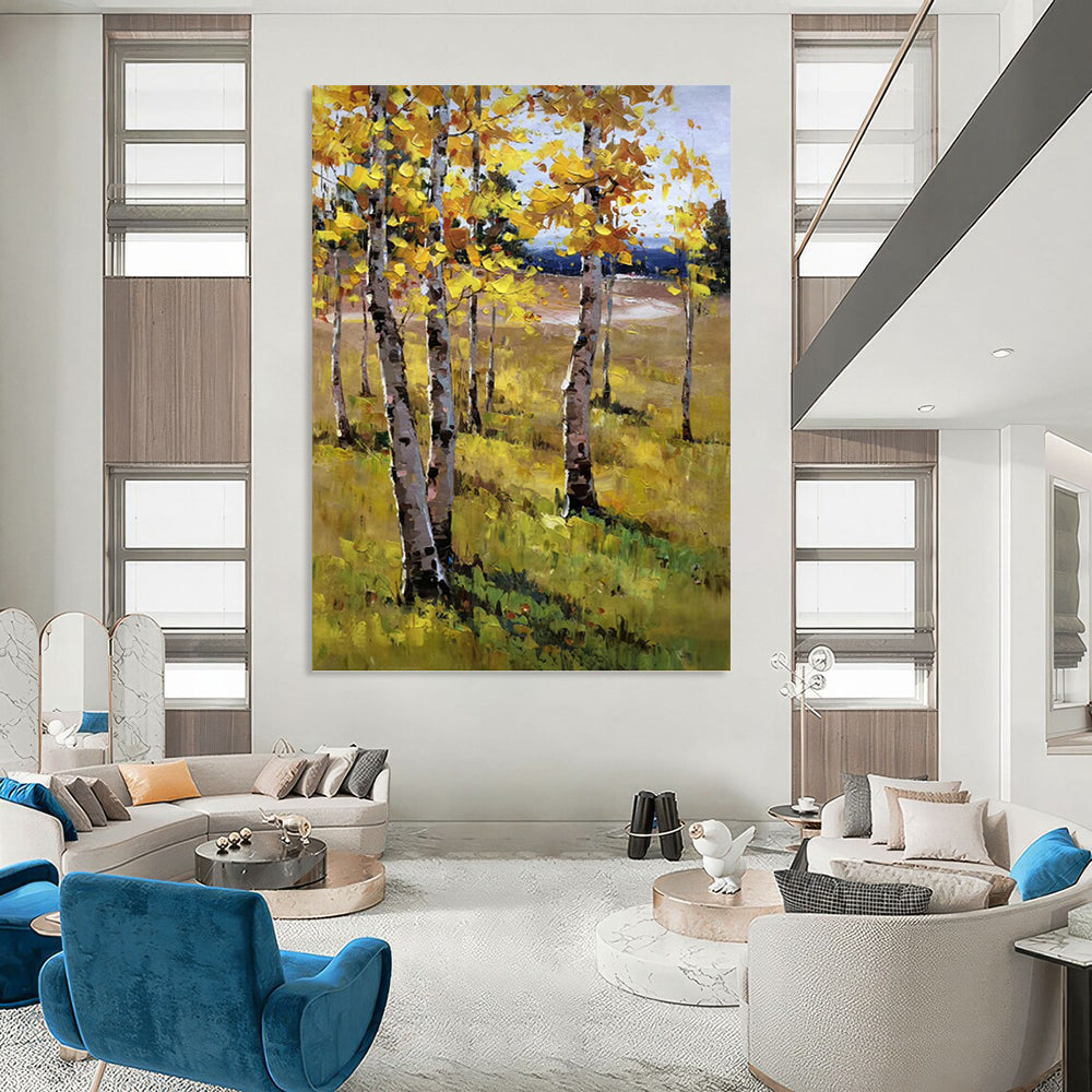 Autumn Aspen in Golden Hues - Landscape Painting On Canvas DKH1284