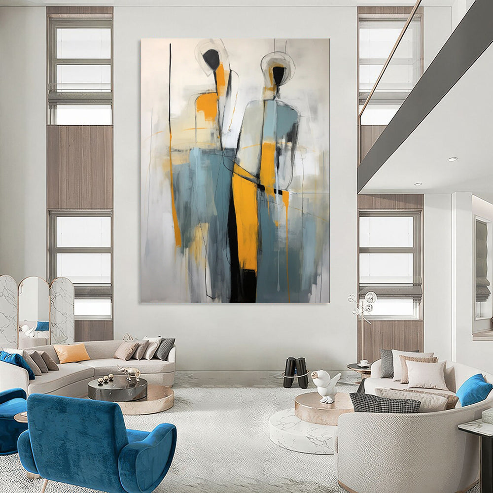 “Silhouette Duet: Abstract Figures in Color” - Modernist Figurative Acrylic on Canvas CT1880