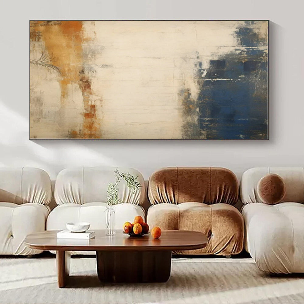 Navy, Orange & Neutral Tones - Abstract Expressionist Acrylic On Canvas CT1341
