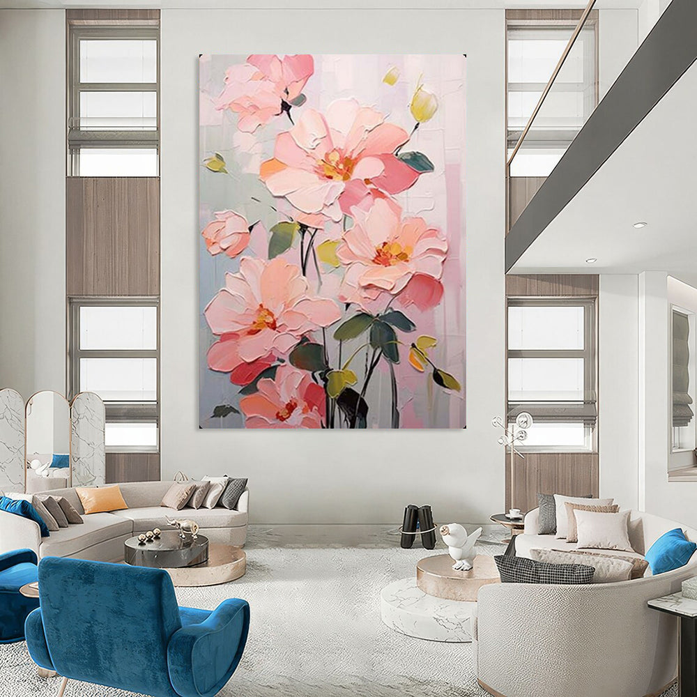 “Blush - Toned Floral Impasto” – Textured Flower Oil Painting On Canvas CT2123