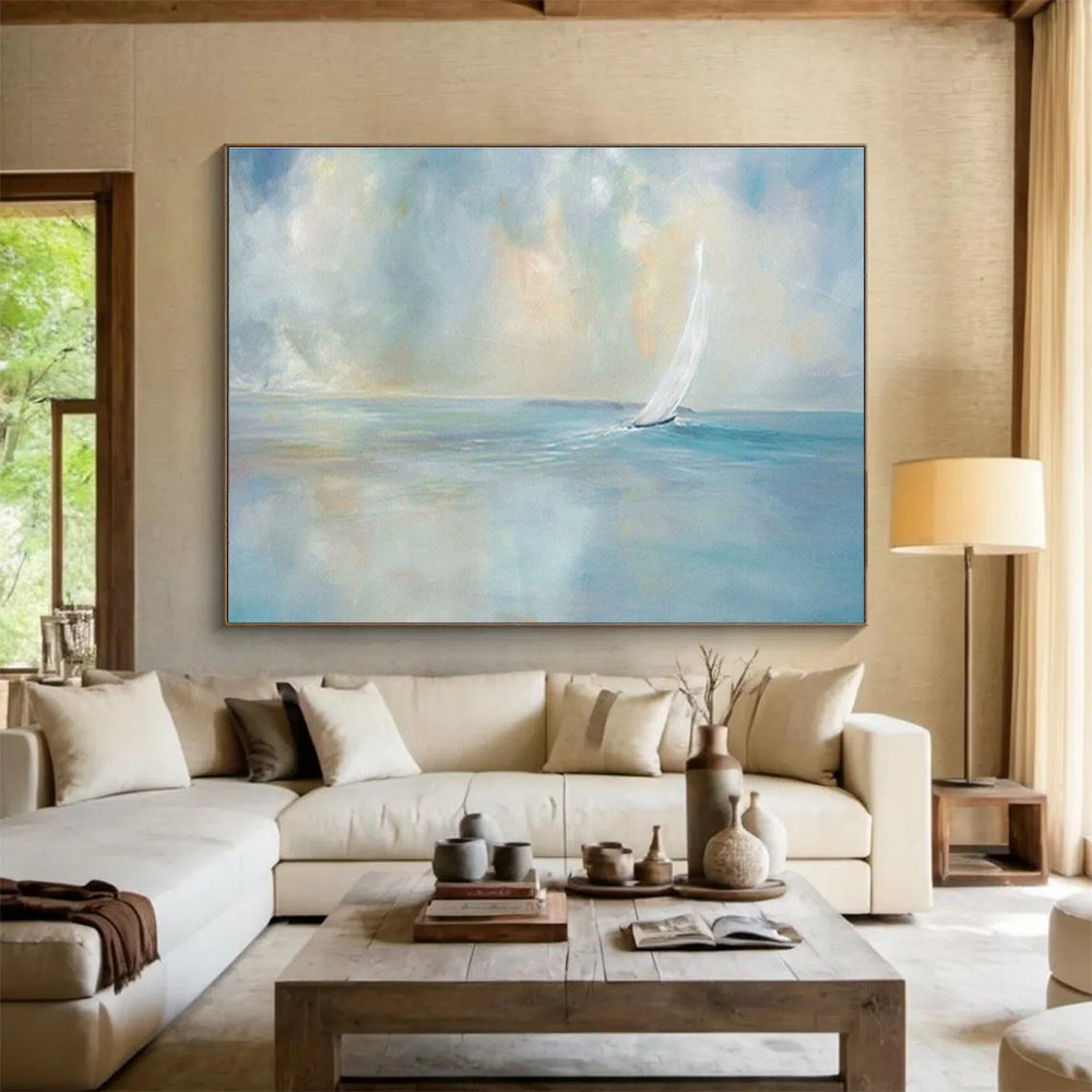 “Sailboat on Soft Sea” Impressionist Oil Painting On Canvas DKH436