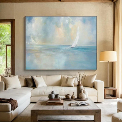 “Sailboat on Soft Sea” Impressionist Oil Painting On Canvas DKH436