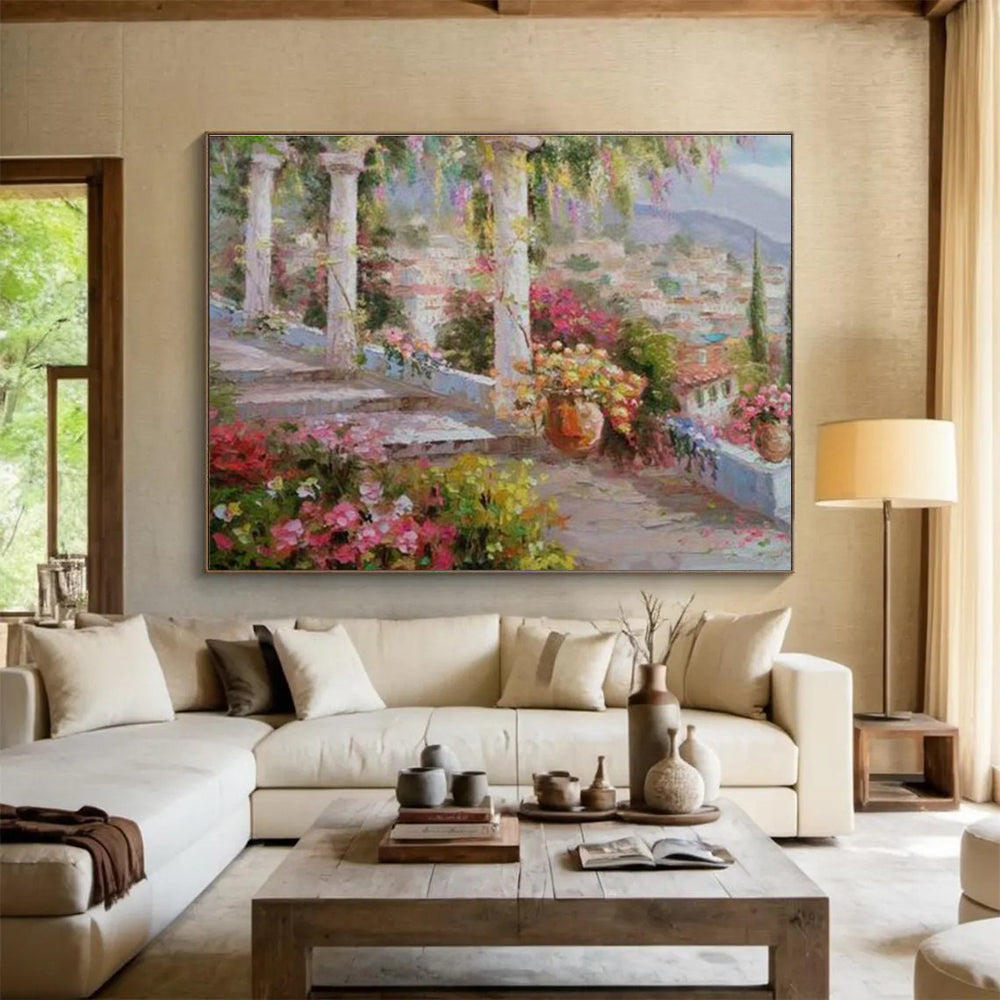 Mediterranean Garden Terrace Painting On Canvas DKH663
