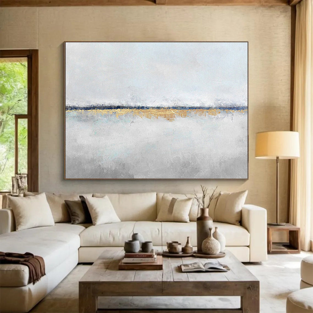 Subtle Gold Horizon on Gray Abstract Painting On Canvas DKH219