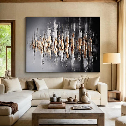 Textured Black and Gold Abstract - Vertical Strokes and Metallic Accents Painting On Canvas DKH041
