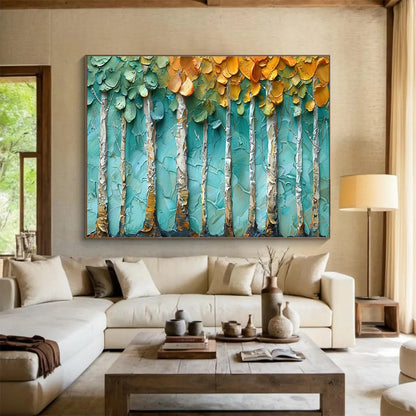 “Textured Birch Trees” - Palette Knife Landscape Painting On Canvas DKH822
