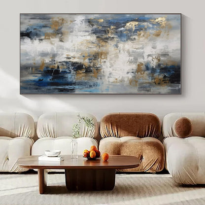 Blue, Grey & Gold Abstract - Abstract Expressionist Acrylic On Canvas CT1303