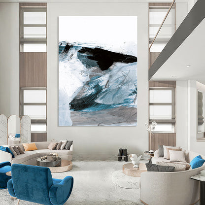 “Dynamic Blue Abstract Waves” - Blue, White, Black Abstract Painting On Canvas DTP220